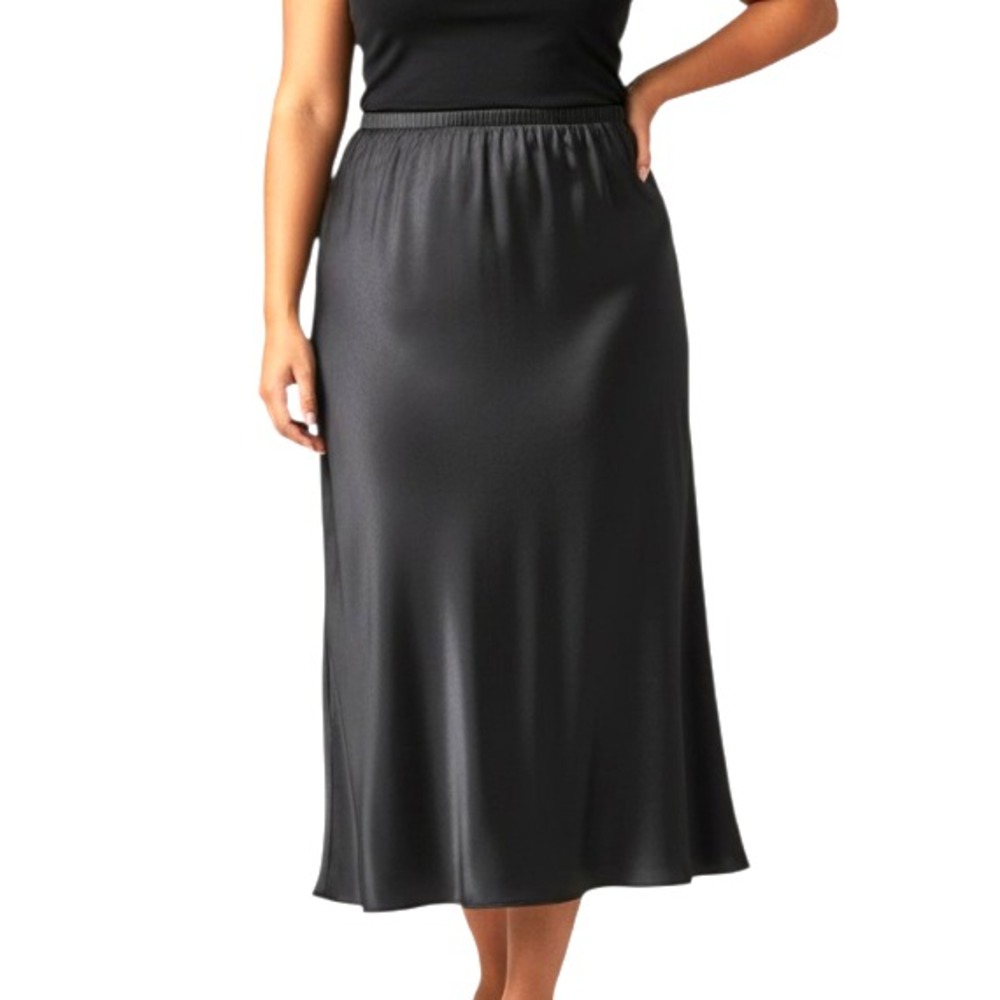 VTG Y2K Venezia Maxi Skirt BLACK SHIMMER LIQUID SATIN Cocktail Party Club 18/20